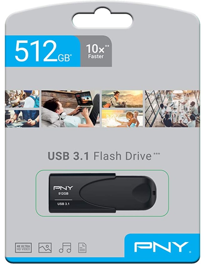 PNY Flash Drive Attache 4 USB 3.1 Stick 512GB Capless Slider Black FD512ATT431KK