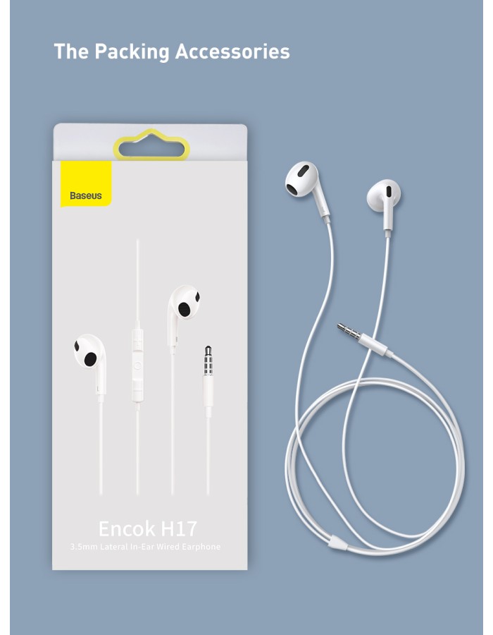 Baseus Headphones In Ear Wired 3.5mm H17 White