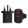 Baseus Charger Wall 30W USB-C/2xUSB-A UK Black Baseus Charger Wall 30W USB-C/2xUSB-A UK Black