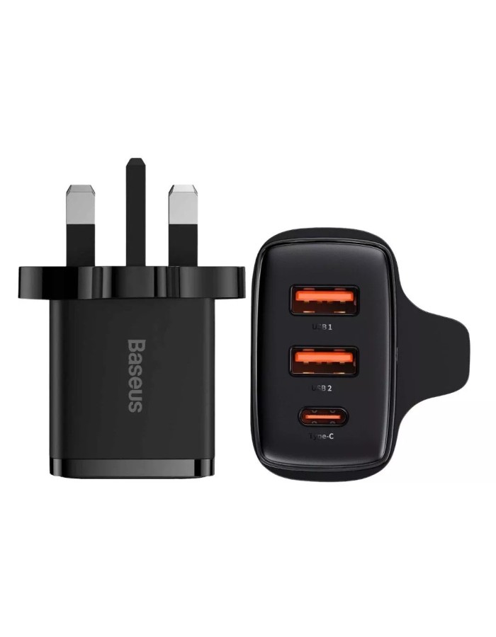Baseus Charger Wall 30W USB-C/2xUSB-A UK Black Baseus Charger Wall 30W USB-C/2xUSB-A UK Black