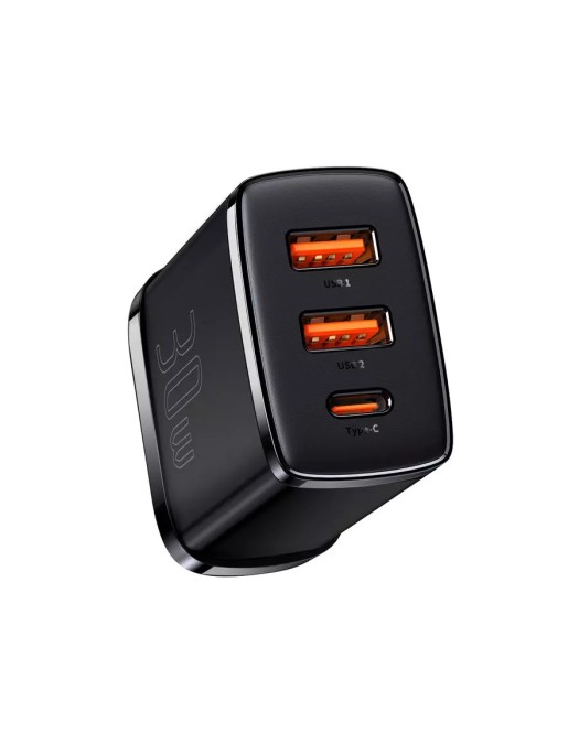 Baseus Charger Wall 30W USB-C/2xUSB-A UK Black Baseus Charger Wall 30W USB-C/2xUSB-A UK Black