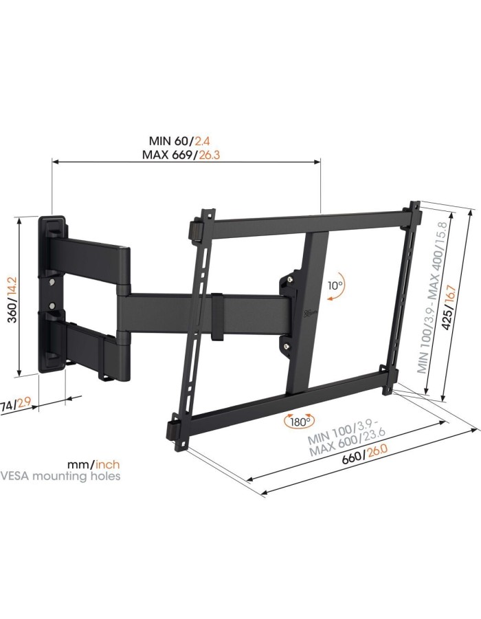Vogels COMFORT TVM3843-B TV Wall Mount 60x40 Turn 2 arms 55kg Black