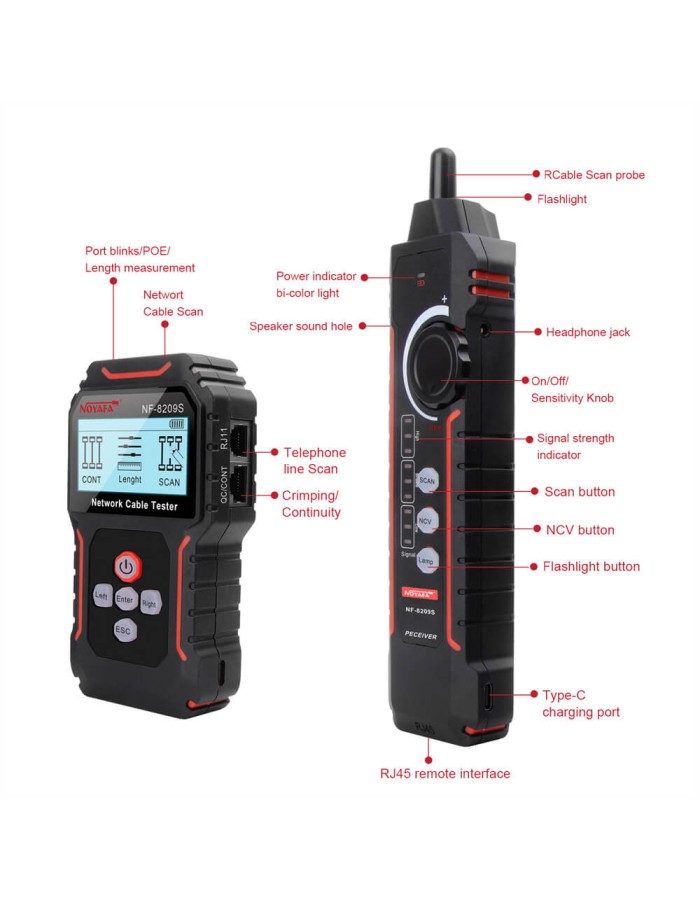 Noyafa Network Tester & Tracker with PoE, Cable Length, Port Flashing, NCV & Rechargeable Battery NF-8209S Noyafa Network Tester & Tracker with PoE, Cable Length, Port Flashing, NCV & Rechargeable Battery NF-8209S