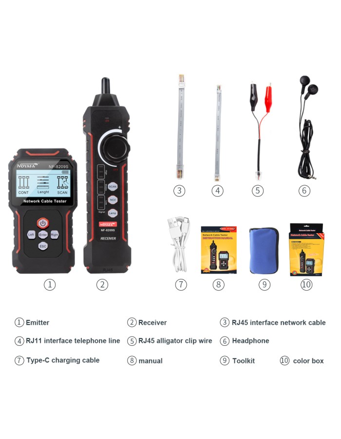 Noyafa Network Tester & Tracker with PoE, Cable Length, Port Flashing, NCV & Rechargeable Battery NF-8209S Noyafa Network Tester & Tracker with PoE, Cable Length, Port Flashing, NCV & Rechargeable Battery NF-8209S