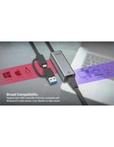 Unitek Converter USB-C to LAN 2.5Gb Ethernet+USB-A U1313C