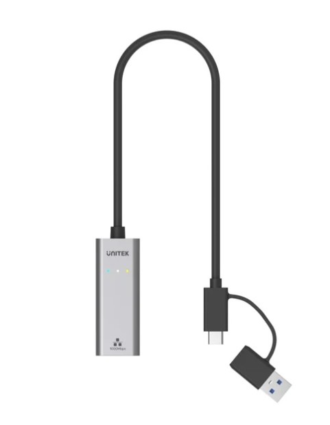 Unitek Converter USB-C to LAN Gigabit Ethernet+USB-A Y-3465A