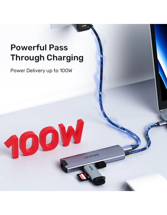 Unitek USB-C Hub USB3.0 HDMI/GB/PD100W H1112F Unitek USB-C Hub USB3.0 HDMI/GB/PD100W H1112F