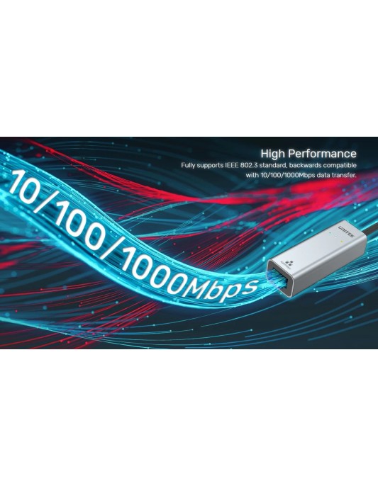 Unitek Converter USB-C to LAN Gigabit Ethernet+USB-A Y-3465A