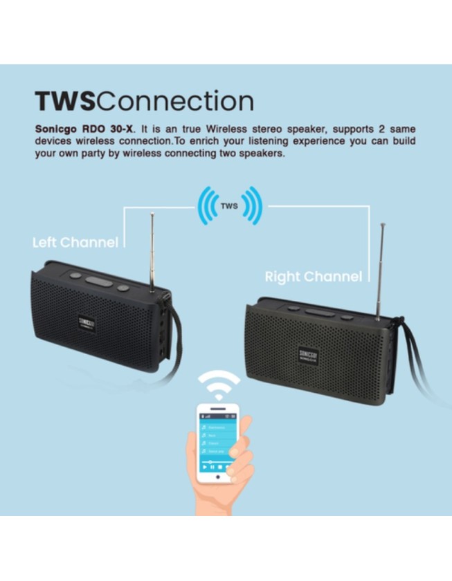 SonicGear SONICGO! RDO30-X Portable BT/FM/USB Speaker Gray
