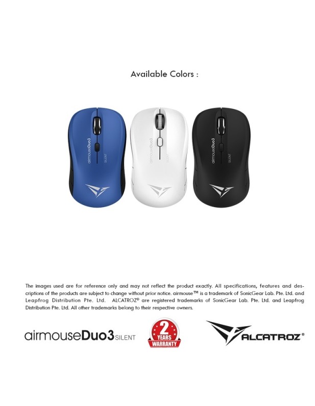 Alcatroz AIRMOUSE DUO 3 Wireless/BT Silent Mouse White Alcatroz AIRMOUSE DUO 3 Wireless/BT Silent Mouse White
