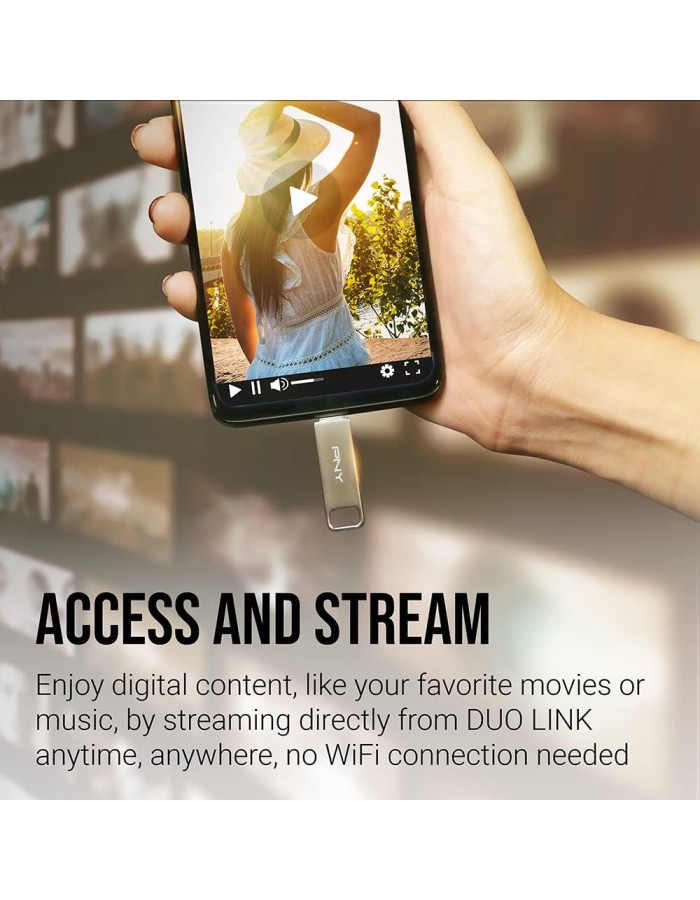 PNY Flash Drive Duo Link USB 3.2 Dual Connector OTG Capless Swivel 256GB Black FDI256DULINKTYC