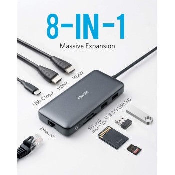 Anker Work USB-C Hub 8in1 2xHDMI,GB,SD,PD100W Anker Work USB-C Hub 8in1 2xHDMI,GB,SD,PD100W