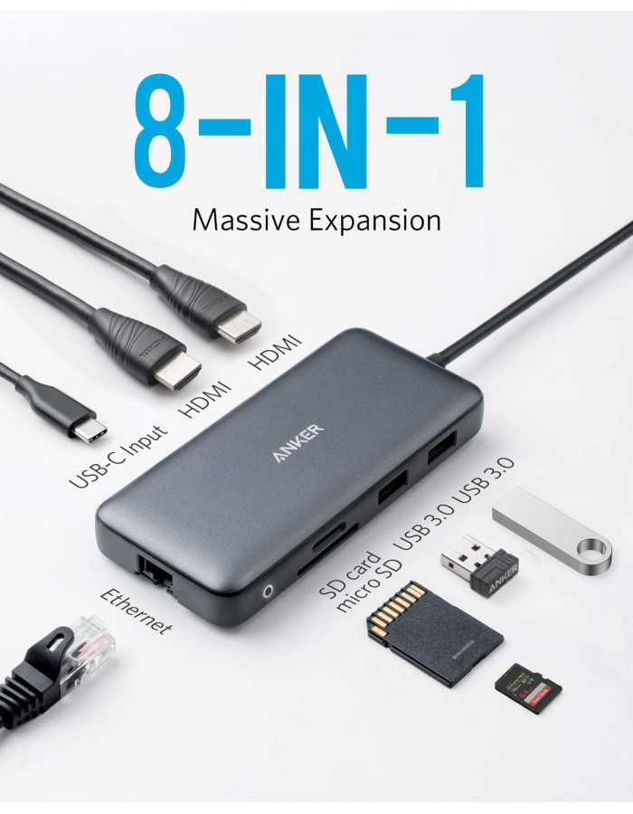 Anker Work USB-C Hub 8in1 2xHDMI,GB,SD,PD100W Anker Work USB-C Hub 8in1 2xHDMI,GB,SD,PD100W
