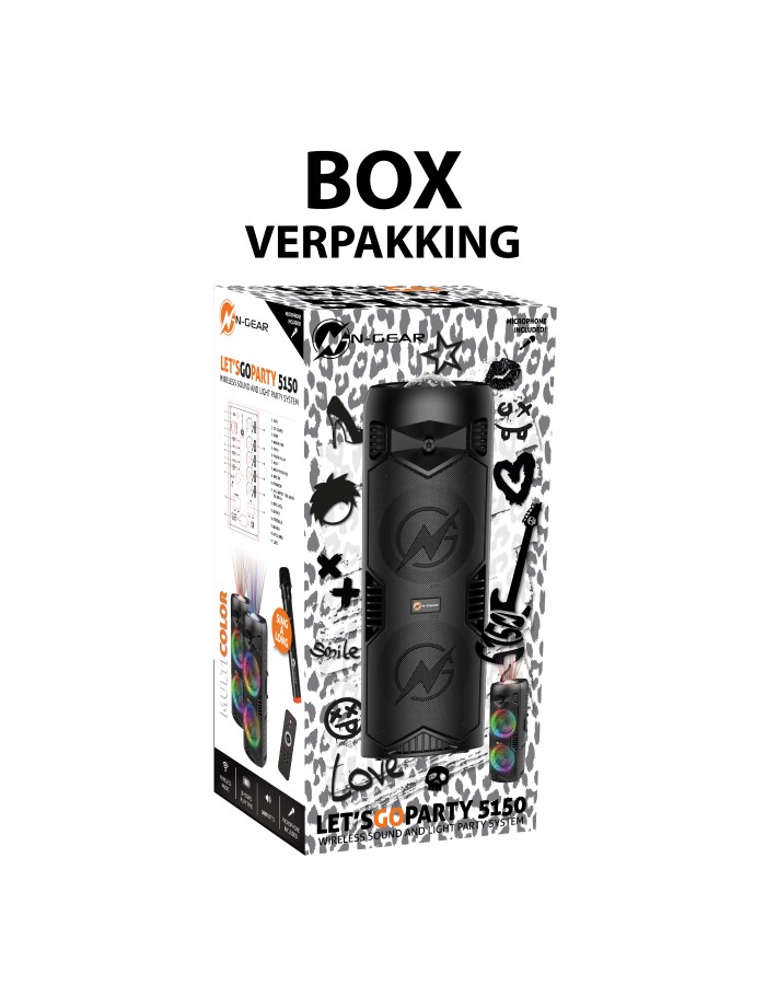 N-Gear LGP-5150 Portable Speaker with Disco Ball 1x Wireless Mic BT/USB & Powerbank Function
