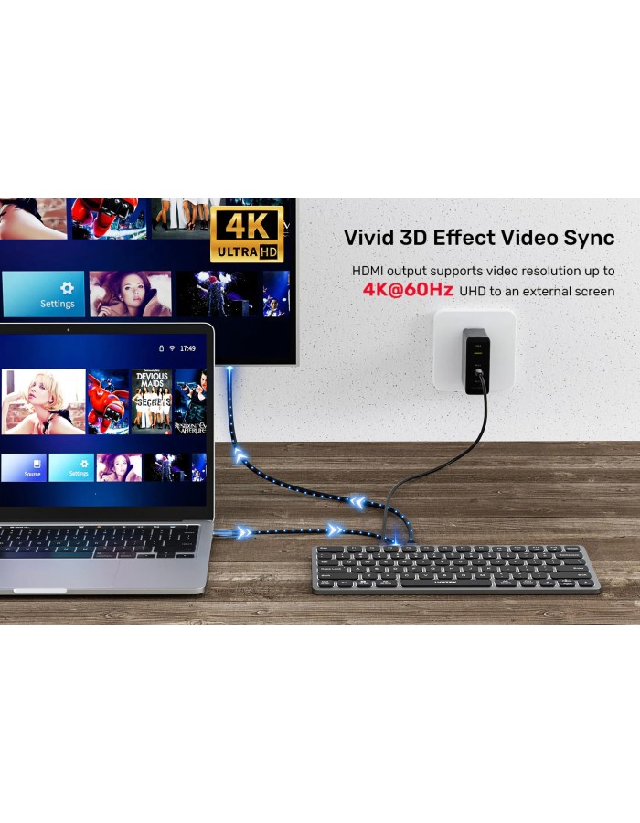 Unitek 9in1 Keyboard & USB-C 3.0 Hub 4x USB Ports HDMI 4K60Hz Card Reader & 100W PD D1092A