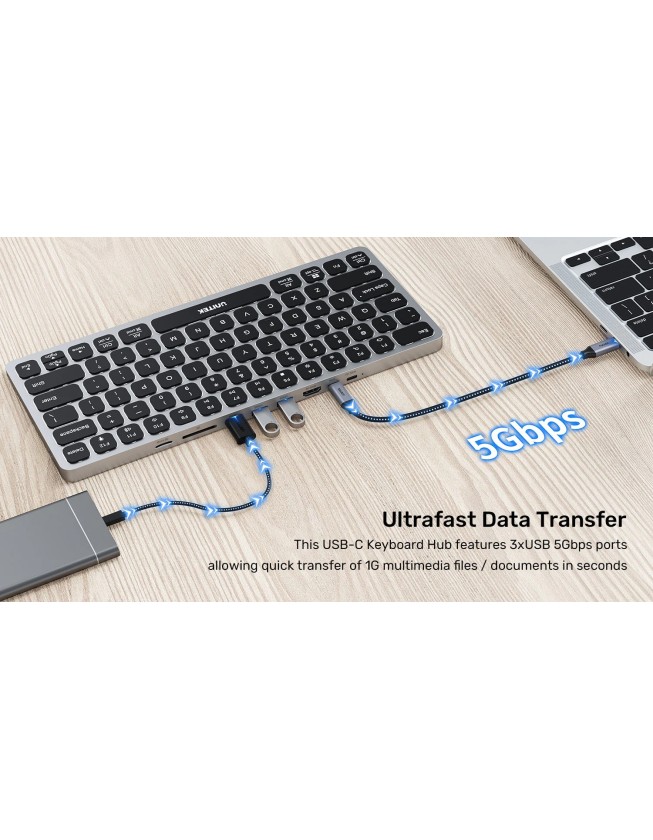 Unitek 9in1 Keyboard & USB-C 3.0 Hub 4x USB Ports HDMI 4K60Hz Card Reader & 100W PD D1092A