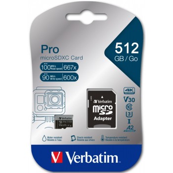 Verbatim Micro SD Card+Adapter Class A2 U3 512GB