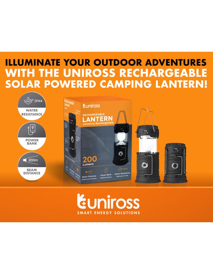 Uniross ULSA05 Solar & USB Rechargeable 360 degrees Lantern with Powerbank Uniross ULSA05 Solar & USB Rechargeable 360 degrees Lantern with Powerbank