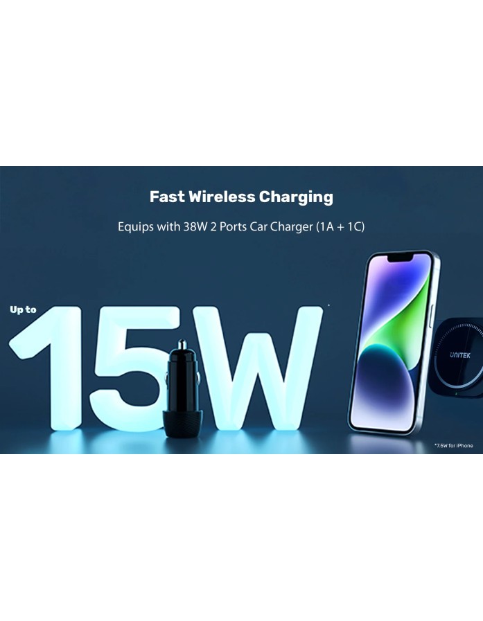 Unitek Wireless 15W MagSafe Car Mount Kit with Cooling Fan + 38W Charger & USB-Cable P1403A Unitek Wireless 15W MagSafe Car Mount Kit with Cooling Fan + 38W Charger & USB-Cable P1403A