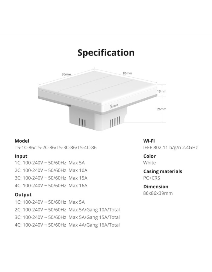 Sonoff T53C-WiFi Smart Wall Touch Switch 3-Button White