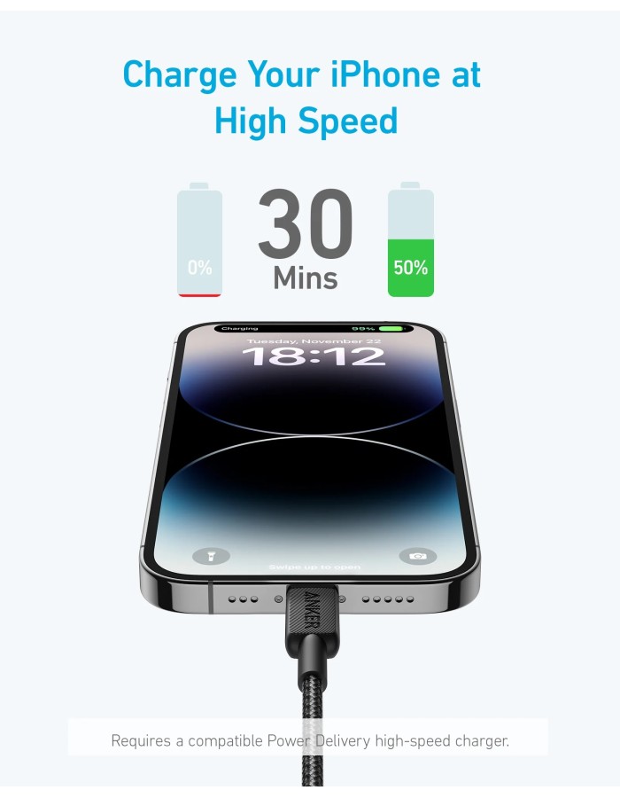 Anker Mobile Cable USB C to MFI 1.8m 322 Black
