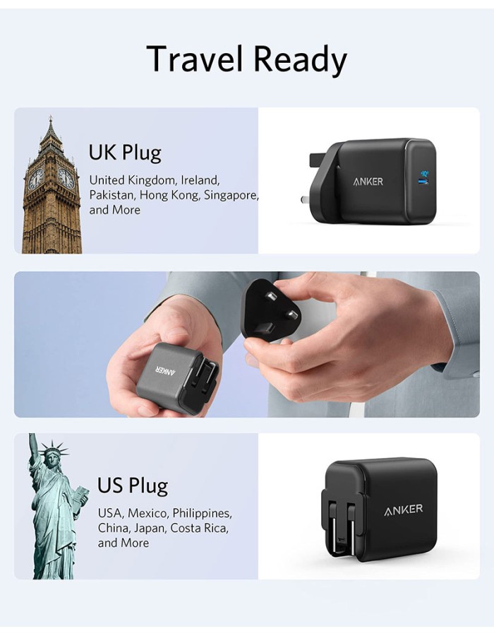 Anker PowerPort III 25W USB-C Wall Charger with UK EU & US plug Anker PowerPort III 25W USB-C Wall Charger with UK EU & US plug