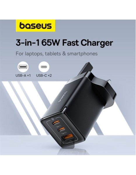 Baseus Charger Wall 65W USB-Cx2/USB-A UK+100W USB-C Cable Black Baseus Charger Wall 65W USB-Cx2/USB-A UK+100W USB-C Cable Black