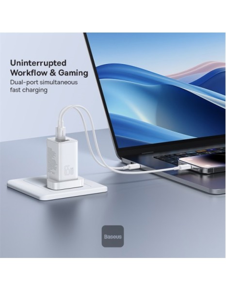 Baseus Charger Wall 65W USB-Cx2/USB-A UK+100W USB-C Cable White Baseus Charger Wall 65W USB-Cx2/USB-A UK+100W USB-C Cable White