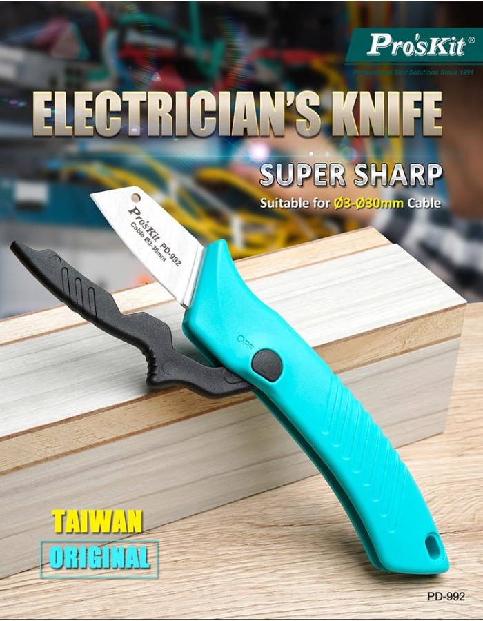 Proskit PD-992 Super Sharp Electricians Knife Anti Slip & Ergonomic with Dual Function Cover
