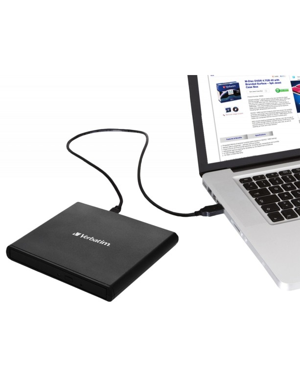 Verbatim External Slimline CD/DVD Writer USB 2.0 Black Verbatim External Slimline CD/DVD Writer USB 2.0 Black