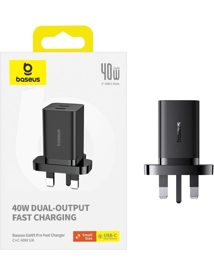 Baseus Charger Wall 40W USB-Cx2 UK MINI GaN5 Black