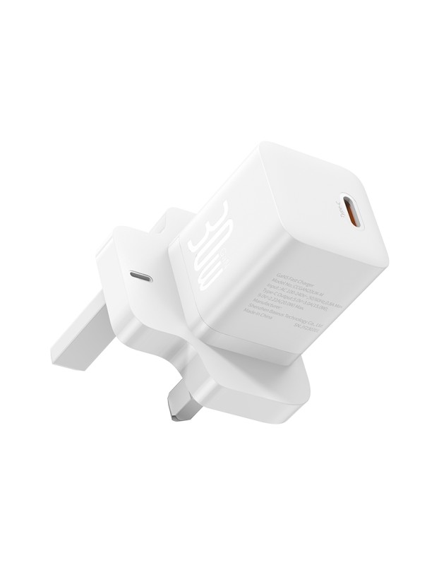 Baseus Charger Wall 30W USB-C UK MINI GaN5 White Baseus Charger Wall 30W USB-C UK MINI GaN5 White