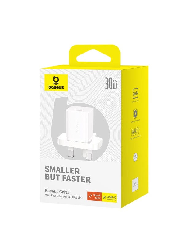 Baseus Charger Wall 30W USB-C UK MINI GaN5 White Baseus Charger Wall 30W USB-C UK MINI GaN5 White