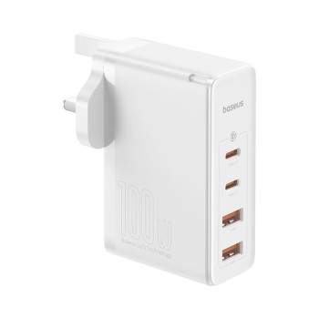 Baseus Charger Wall 100W USB-Cx2/USB-Ax2 UK+100W USB-C Cable White