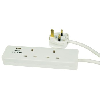 Mercury 2-Gang/Surge/2m 1xUSB Port 429.768UK