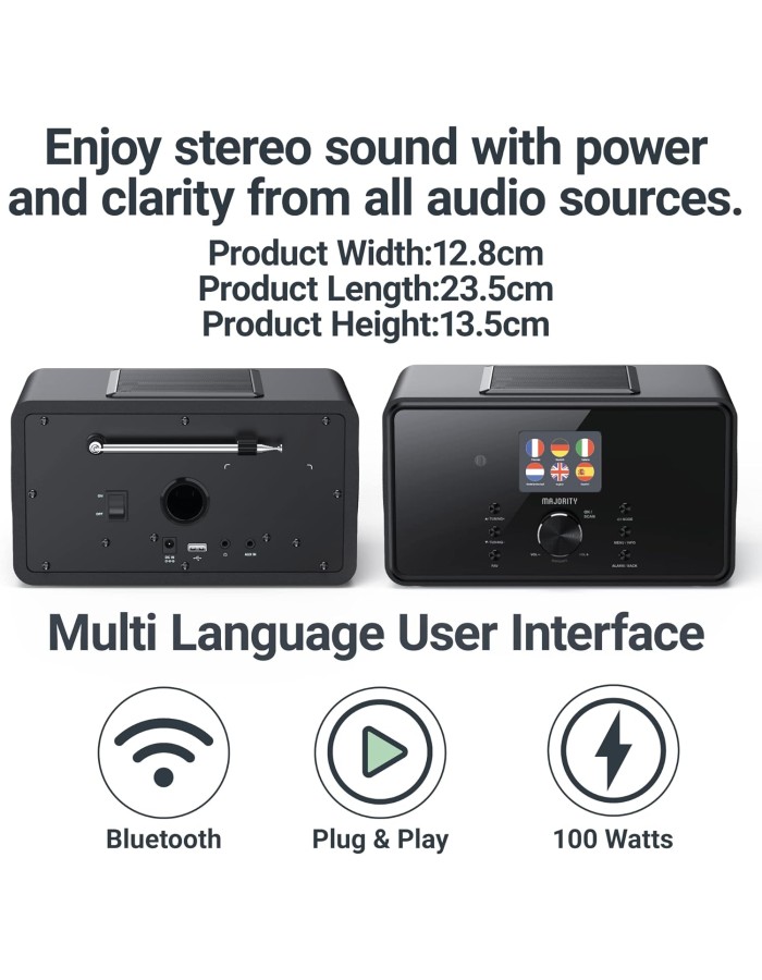 Majority BARD 2.1 Mini HiFi 100W with 2 x 4inch Speakers and 5inch Sub FM Radio, USB, Internet Radio, Bluetooth & Alarm Majority BARD 2.1 Mini HiFi 100W with 2 x 4inch Speakers and 5inch Sub FM Radio, USB, Internet Radio, Bluetooth & Alarm