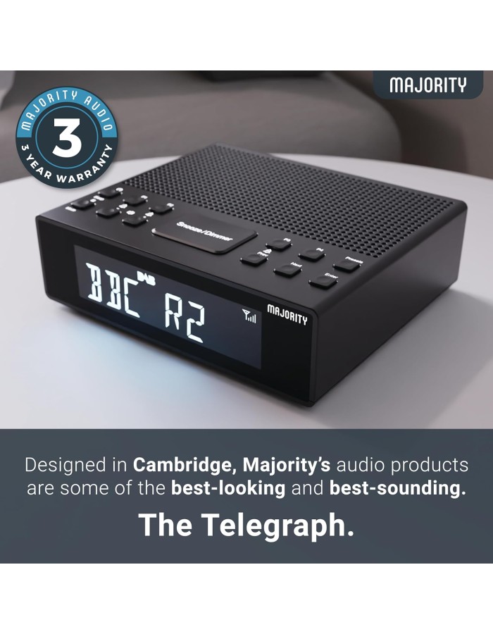 Majority KNAPWELL Bedside FM/DAB Radio Clock with Dual Alarm Bluetooth & USB Phone Charging Majority KNAPWELL Bedside FM/DAB Radio Clock with Dual Alarm Bluetooth & USB Phone Charging