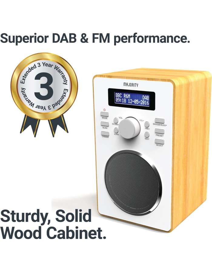 Majority BARTON FM/DAB Radio with Dual Alarm & LED Display (Walnut) Majority BARTON FM/DAB Radio with Dual Alarm & LED Display (Walnut)