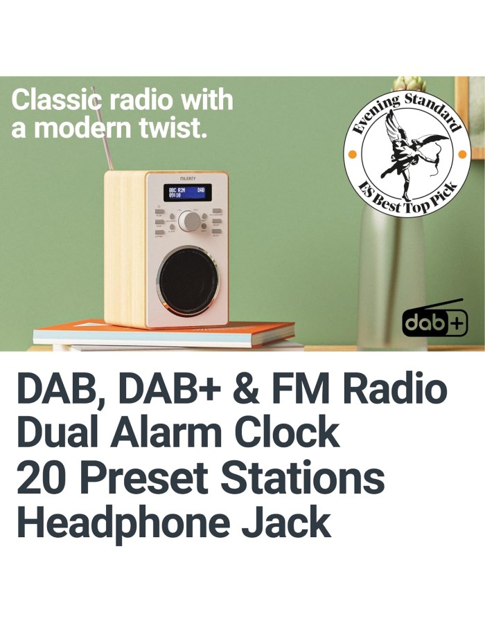 Majority BARTON FM/DAB Radio with Dual Alarm & LED Display (Walnut) Majority BARTON FM/DAB Radio with Dual Alarm & LED Display (Walnut)
