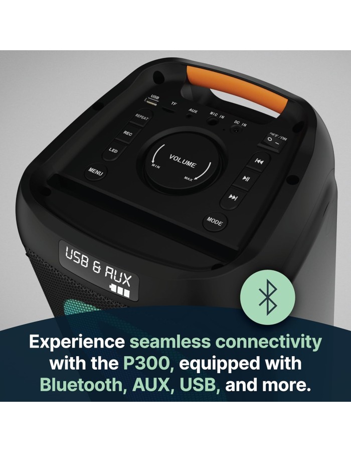 Majority P300 Portable Karaoke Speaker 300W Bluetooth USB FM Wired Mic Majority P300 Portable Karaoke Speaker 300W Bluetooth USB FM Wired Mic
