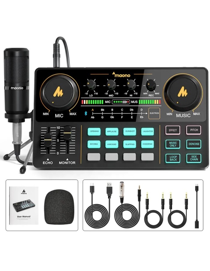 Maono AM200S1 Streaming Audio Mixer Console with Microphone Bundle