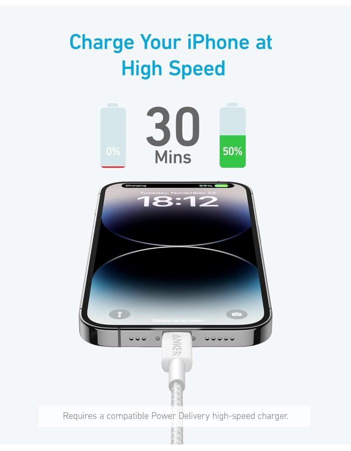Anker Mobile Cable USB C to MFI 0.9m 322 White