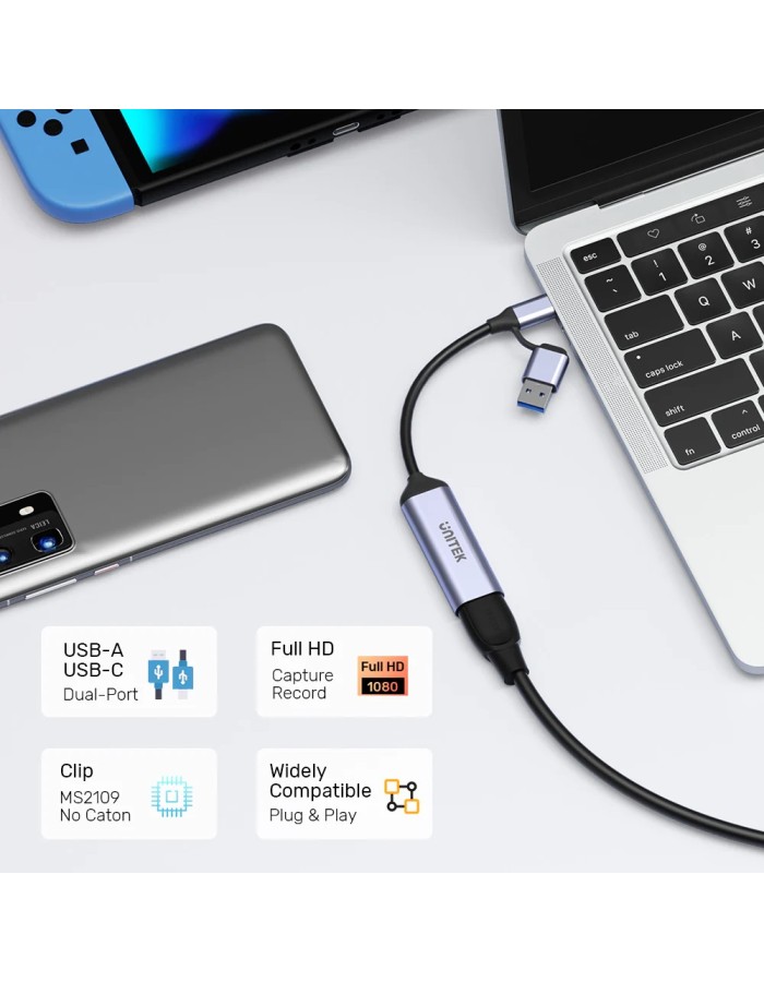 Unitek Capture Card HDMI to USB-C/A 1080p V1167A Unitek Capture Card HDMI to USB-C/A 1080p V1167A
