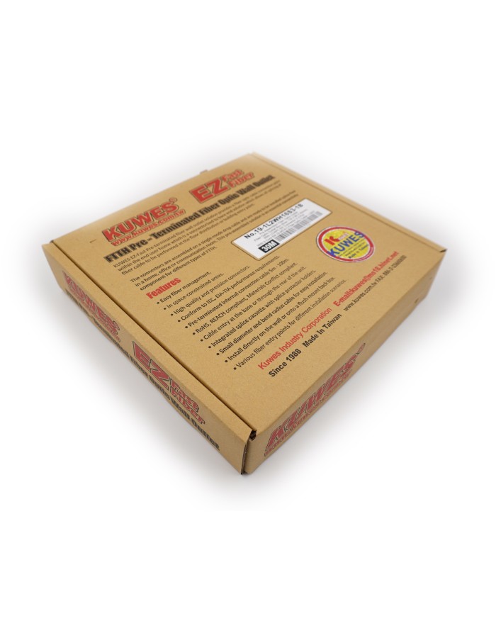 Kuwes Pre-Terminated Fiber Optic Outlet with Pigtail LC/APC SM Carton 30m