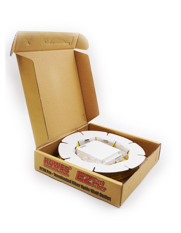 Kuwes Pre-Terminated Fiber Optic Outlet with Pigtail LC/APC SM Carton 30m