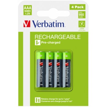 Verbatim Rechargeable AAA Batteries 950mAh (4pcs)