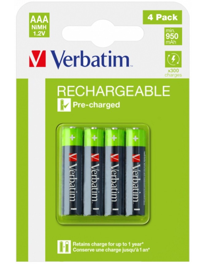 Verbatim Rechargeable AAA Batteries 950mAh (4pcs)