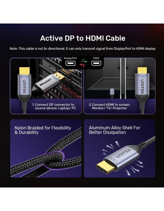 Unitek DisplayPort 1.4 to HDMI 2.1 Cable 8K60Hz 1.8m V1610A02