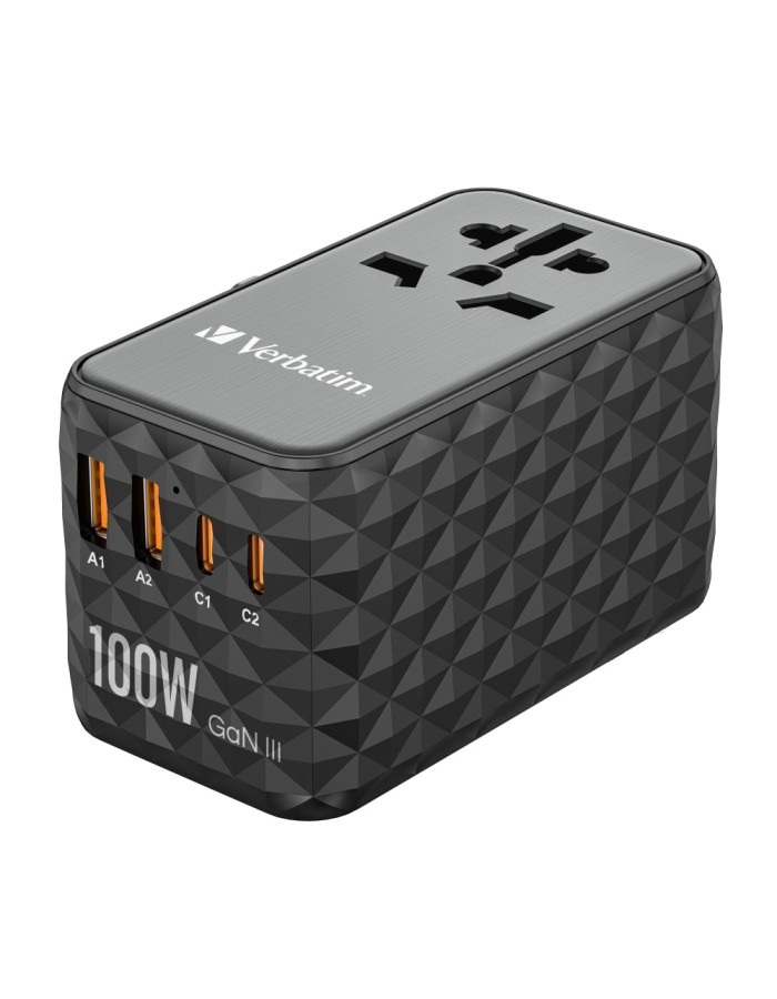 Verbatim Charger Travel Adapter World to World GAN III 100W 2xC 2xA UTA-06 Verbatim Charger Travel Adapter World to World GAN III 100W 2xC 2xA UTA-06