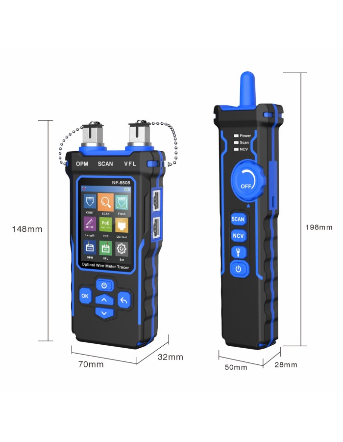 Noyafa Multi-Function Cable Tester with RJ11/RJ45, PoE, Fiber Optic OPM/VFL, NCV & Cable Length Measurement NF-8508 Noyafa Multi-Function Cable Tester with RJ11/RJ45, PoE, Fiber Optic OPM/VFL, NCV & Cable Length Measurement NF-8508
